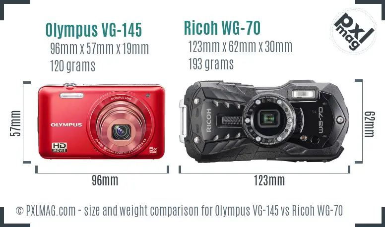 Olympus VG-145 vs Ricoh WG-70 size comparison