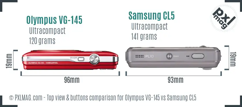 Olympus VG-145 vs Samsung CL5 top view buttons comparison