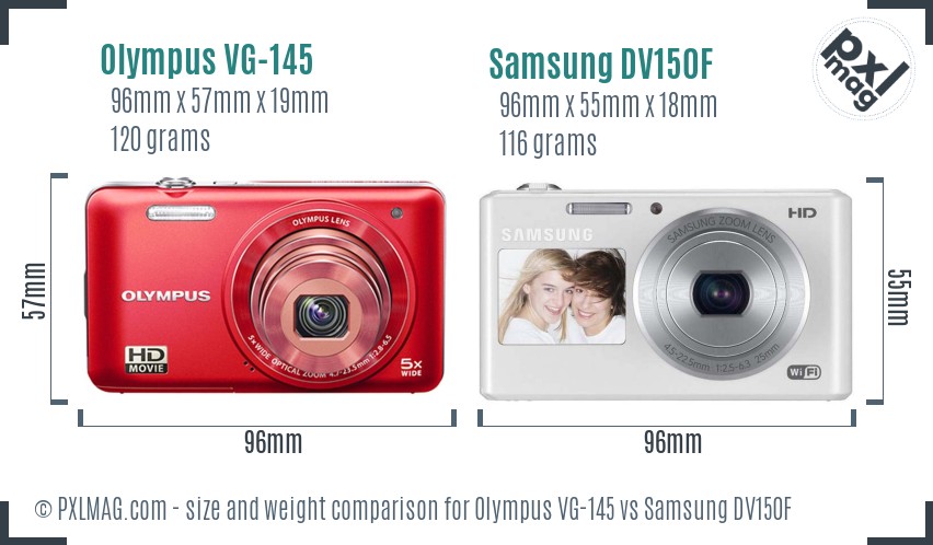 Olympus VG-145 vs Samsung DV150F size comparison