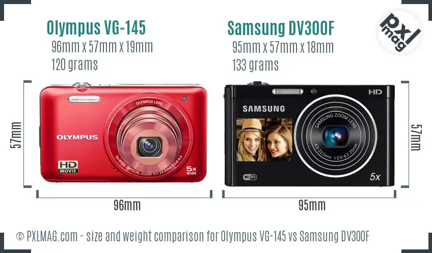 Olympus VG-145 vs Samsung DV300F size comparison