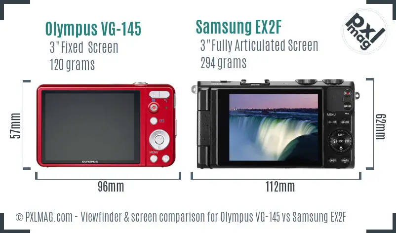 Olympus VG-145 vs Samsung EX2F Screen and Viewfinder comparison