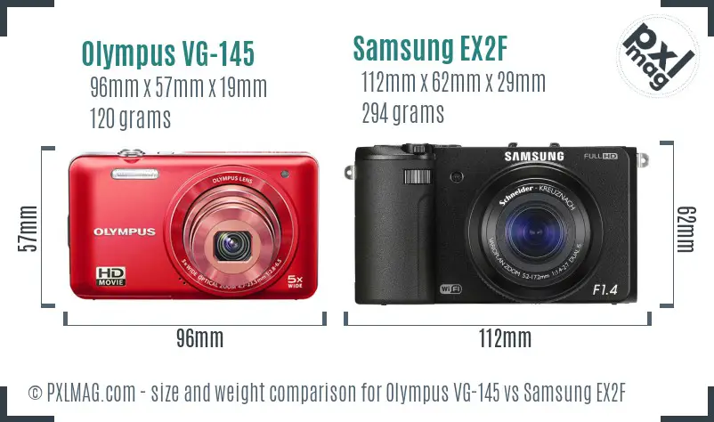 Olympus VG-145 vs Samsung EX2F size comparison