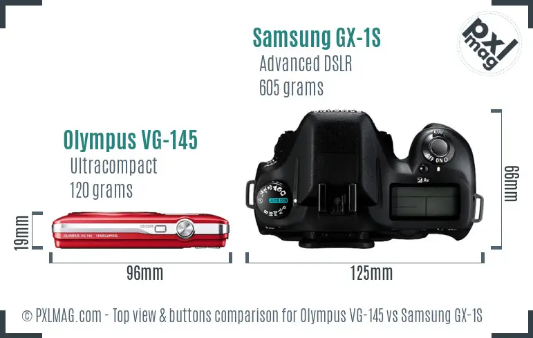 Olympus VG-145 vs Samsung GX-1S top view buttons comparison