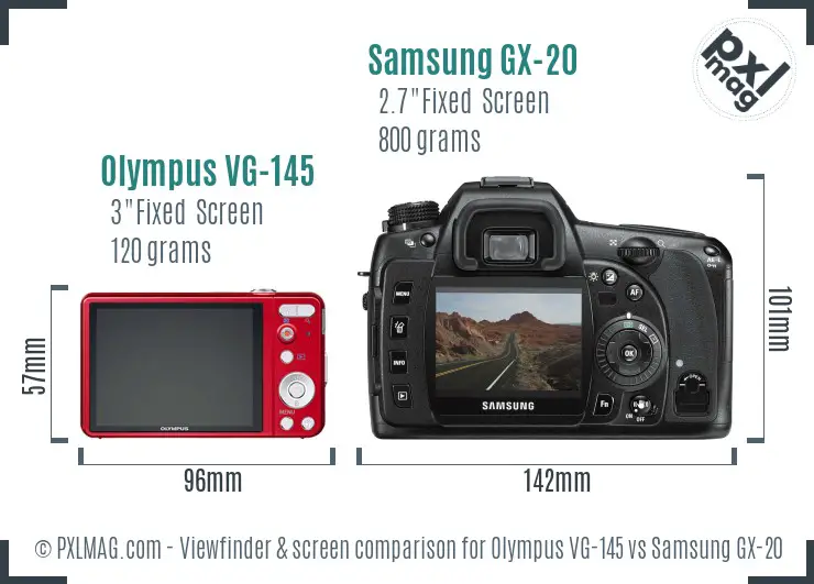 Olympus VG-145 vs Samsung GX-20 Screen and Viewfinder comparison