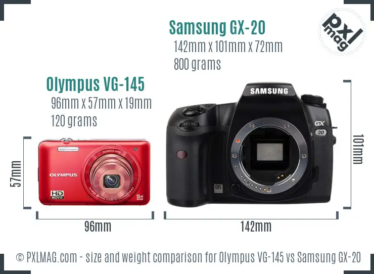 Olympus VG-145 vs Samsung GX-20 size comparison