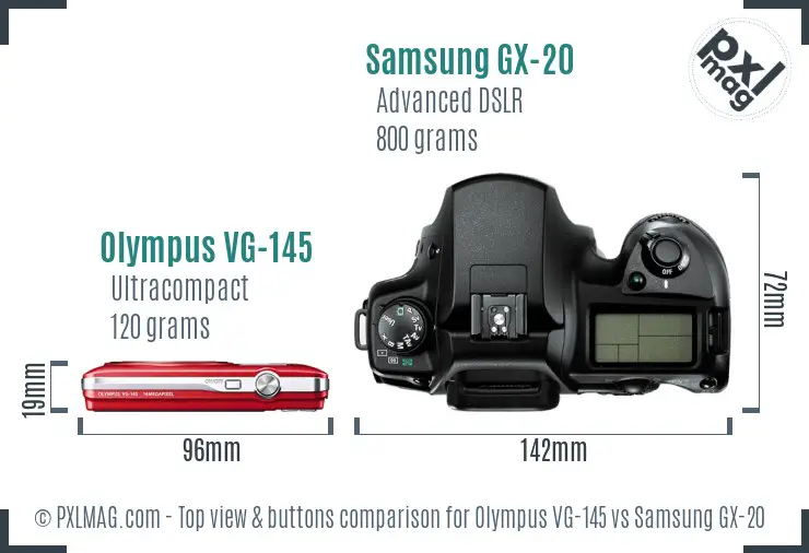 Olympus VG-145 vs Samsung GX-20 top view buttons comparison