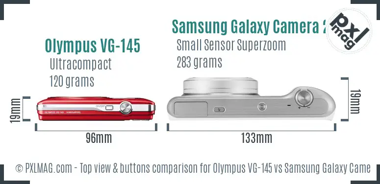 Olympus VG-145 vs Samsung Galaxy Camera 2 top view buttons comparison