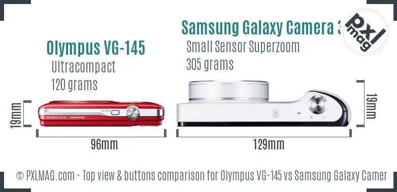 Olympus VG-145 vs Samsung Galaxy Camera 3G top view buttons comparison