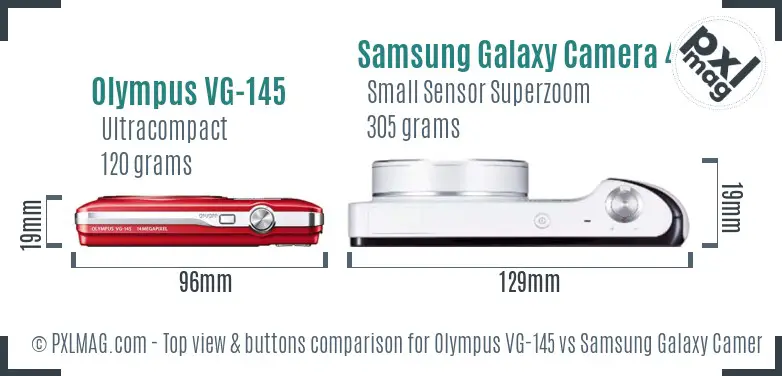 Olympus VG-145 vs Samsung Galaxy Camera 4G top view buttons comparison