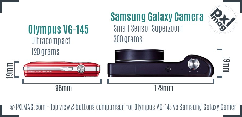 Olympus VG-145 vs Samsung Galaxy Camera top view buttons comparison