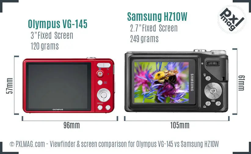 Olympus VG-145 vs Samsung HZ10W Screen and Viewfinder comparison
