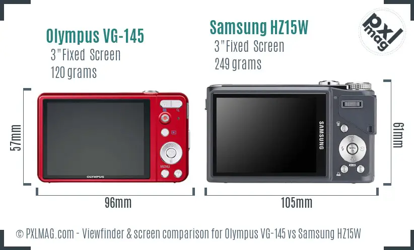 Olympus VG-145 vs Samsung HZ15W Screen and Viewfinder comparison