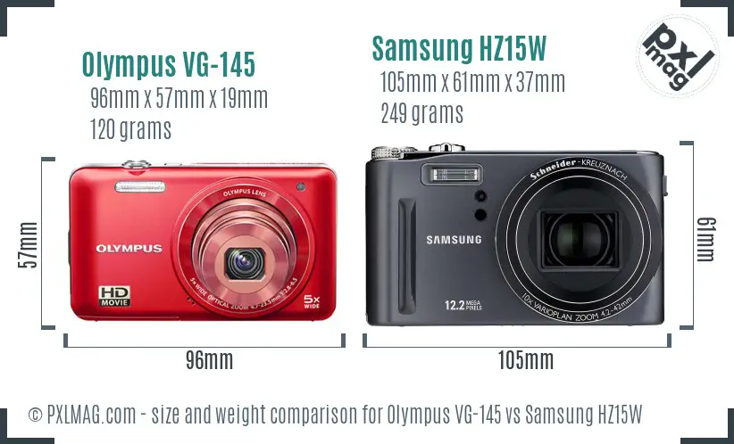 Olympus VG-145 vs Samsung HZ15W size comparison