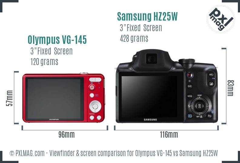 Olympus VG-145 vs Samsung HZ25W Screen and Viewfinder comparison