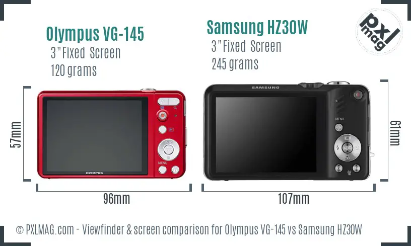 Olympus VG-145 vs Samsung HZ30W Screen and Viewfinder comparison