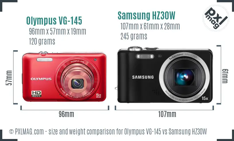 Olympus VG-145 vs Samsung HZ30W size comparison