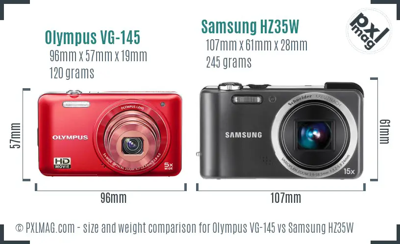 Olympus VG-145 vs Samsung HZ35W size comparison