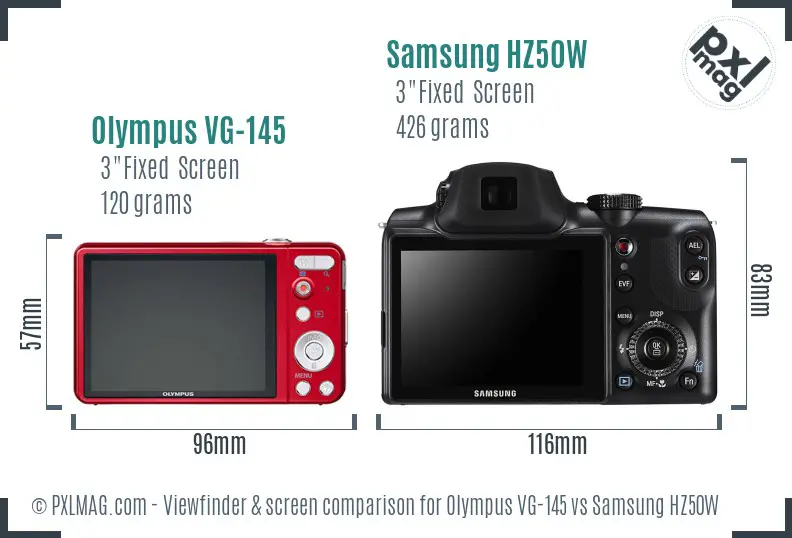 Olympus VG-145 vs Samsung HZ50W Screen and Viewfinder comparison