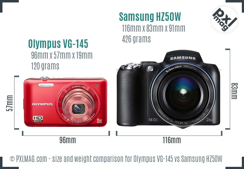 Olympus VG-145 vs Samsung HZ50W size comparison