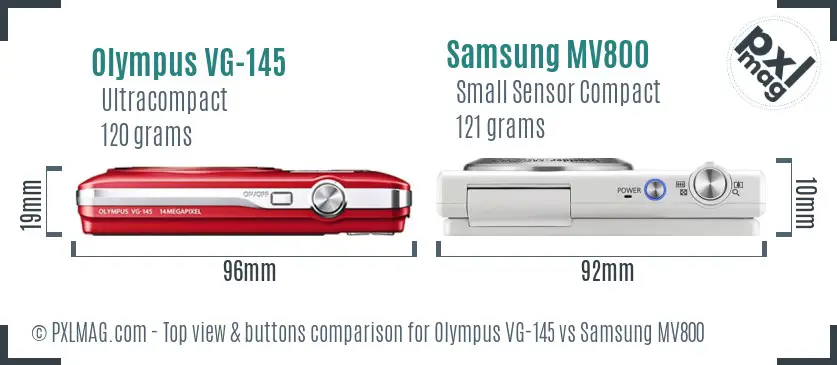 Olympus VG-145 vs Samsung MV800 top view buttons comparison
