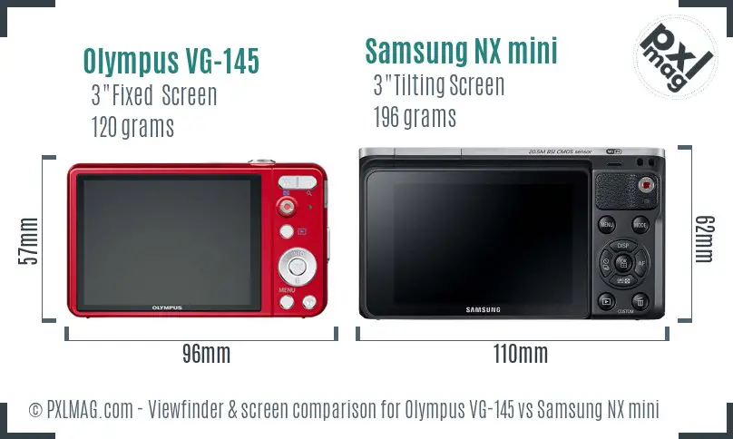 Olympus VG-145 vs Samsung NX mini Screen and Viewfinder comparison