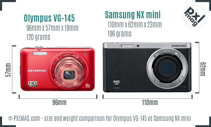 Olympus VG-145 vs Samsung NX mini size comparison