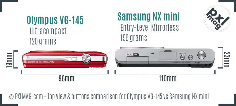 Olympus VG-145 vs Samsung NX mini top view buttons comparison