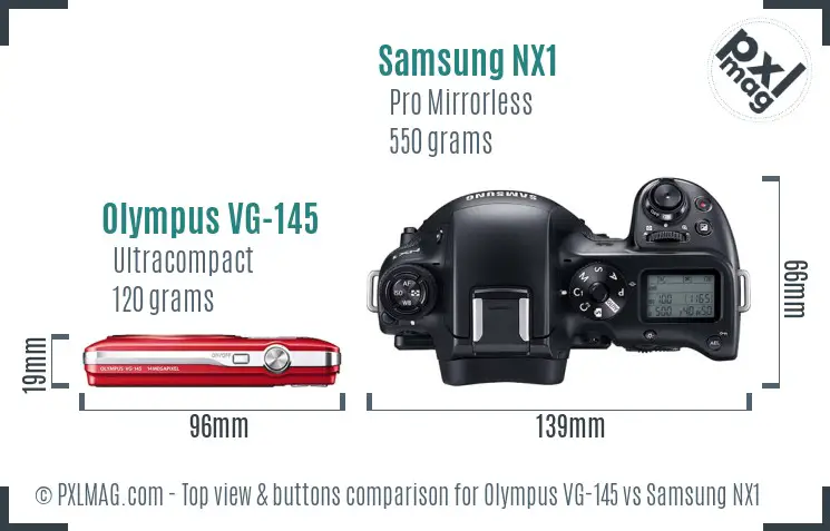 Olympus VG-145 vs Samsung NX1 top view buttons comparison