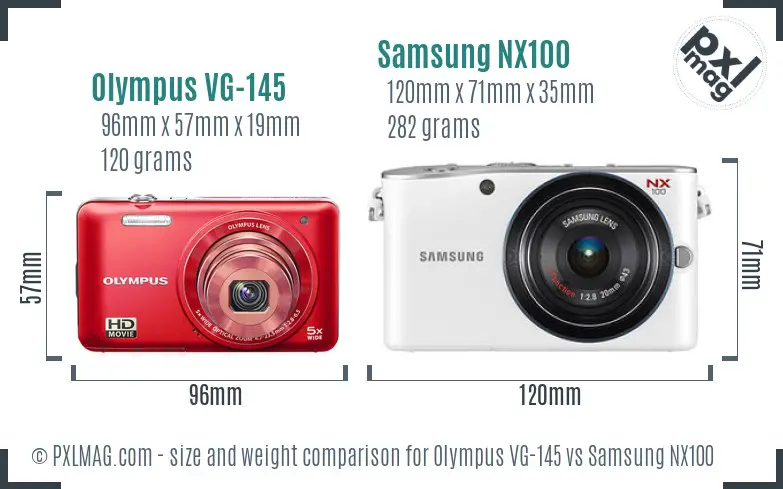 Olympus VG-145 vs Samsung NX100 size comparison