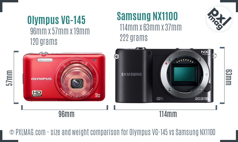 Olympus VG-145 vs Samsung NX1100 size comparison