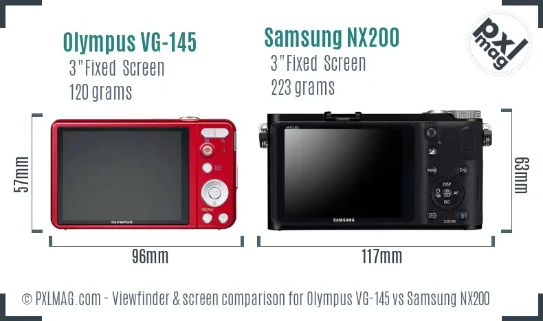 Olympus VG-145 vs Samsung NX200 Screen and Viewfinder comparison