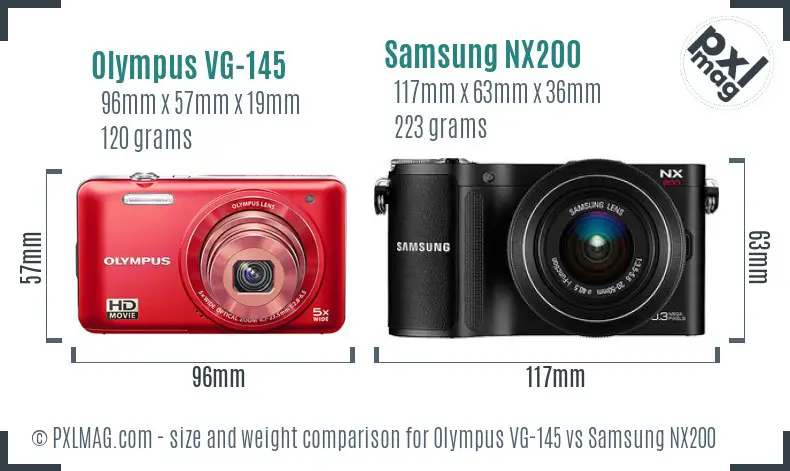 Olympus VG-145 vs Samsung NX200 size comparison