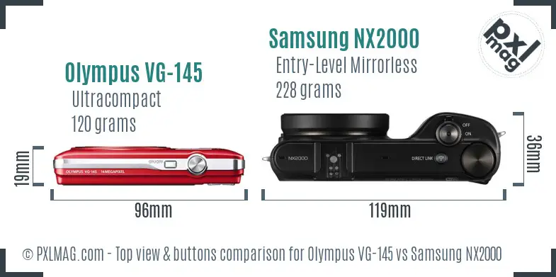 Olympus VG-145 vs Samsung NX2000 top view buttons comparison Olympus VG-145 vs Samsung NX2000 top view buttons comparison