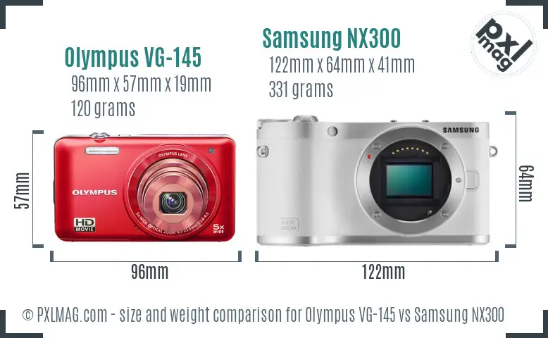 Olympus VG-145 vs Samsung NX300 size comparison Olympus VG-145 vs Samsung NX300 size comparison