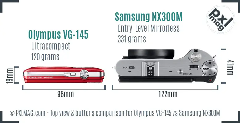 Olympus VG-145 vs Samsung NX300M top view buttons comparison