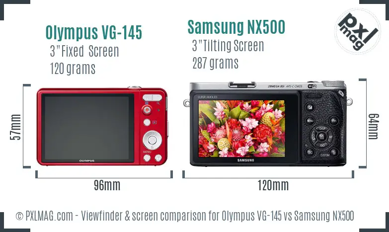 Olympus VG-145 vs Samsung NX500 Screen and Viewfinder comparison