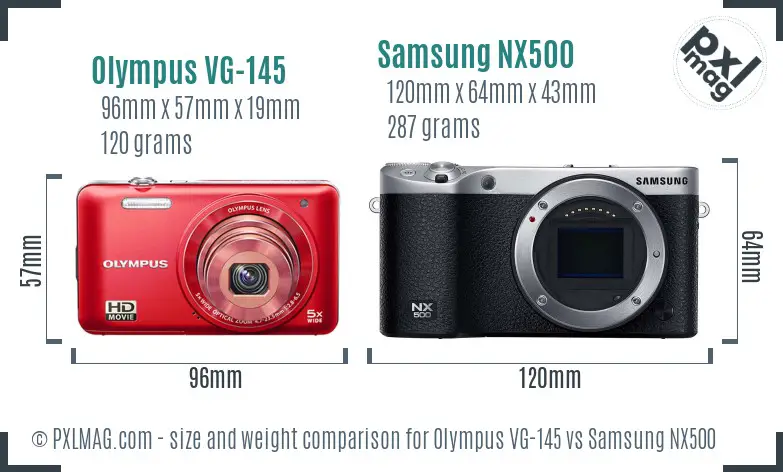 Olympus VG-145 vs Samsung NX500 size comparison