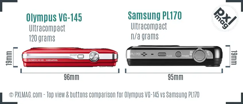 Olympus VG-145 vs Samsung PL170 top view buttons comparison Olympus VG-145 vs Samsung PL170 top view buttons comparison