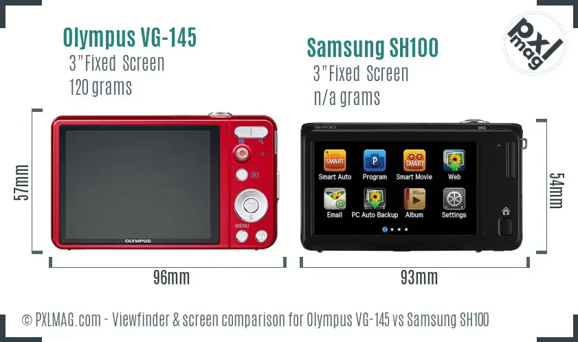 Olympus VG-145 vs Samsung SH100 Screen and Viewfinder comparison