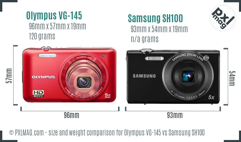 Olympus VG-145 vs Samsung SH100 size comparison