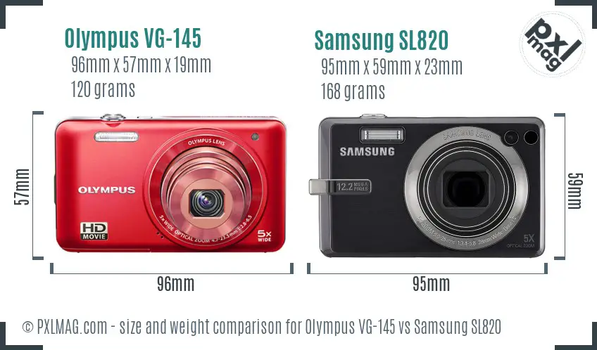 Size and ergonomics side-by-side comparison of Olympus VG-145 and Samsung SL820