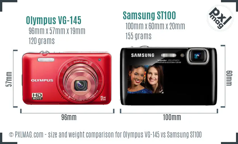 Olympus VG-145 vs Samsung ST100 size comparison