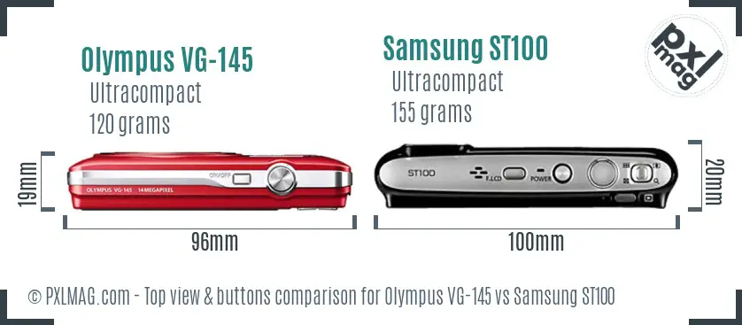 Olympus VG-145 vs Samsung ST100 top view buttons comparison