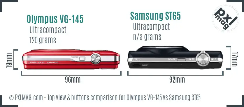 Olympus VG-145 vs Samsung ST65 top view buttons comparison