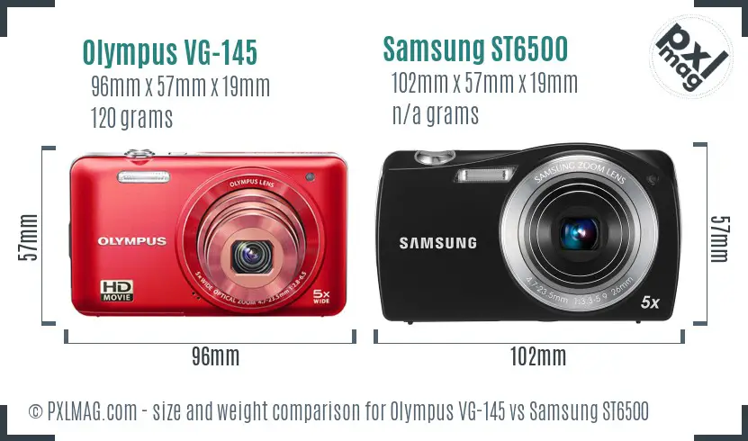 Olympus VG-145 vs Samsung ST6500 size comparison Olympus VG-145 vs Samsung ST6500 size comparison