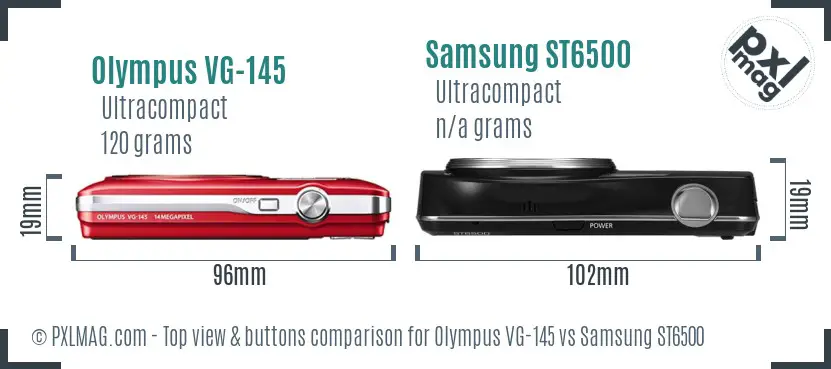 Olympus VG-145 vs Samsung ST6500 top view buttons comparison Olympus VG-145 vs Samsung ST6500 top view buttons comparison