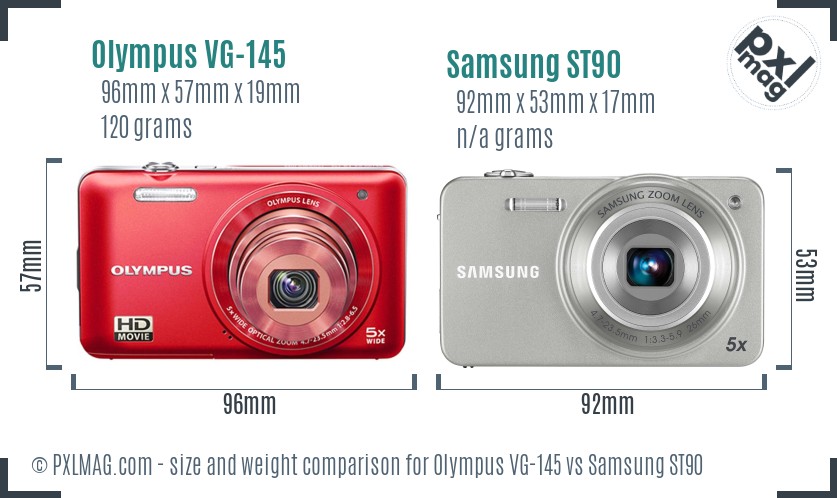Olympus VG-145 vs Samsung ST90 size comparison Olympus VG-145 vs Samsung ST90 size comparison