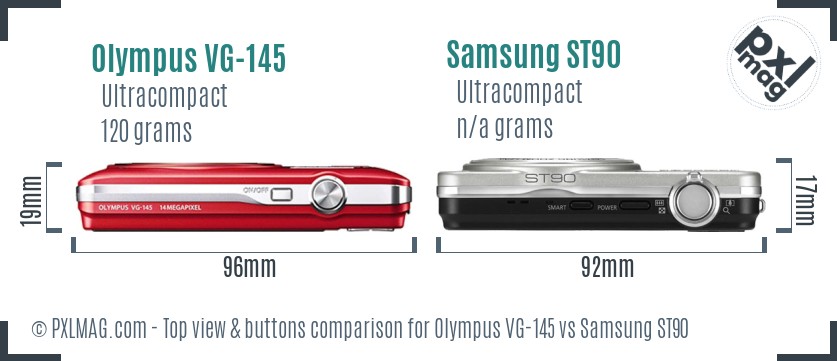 Olympus VG-145 vs Samsung ST90 top view buttons comparison