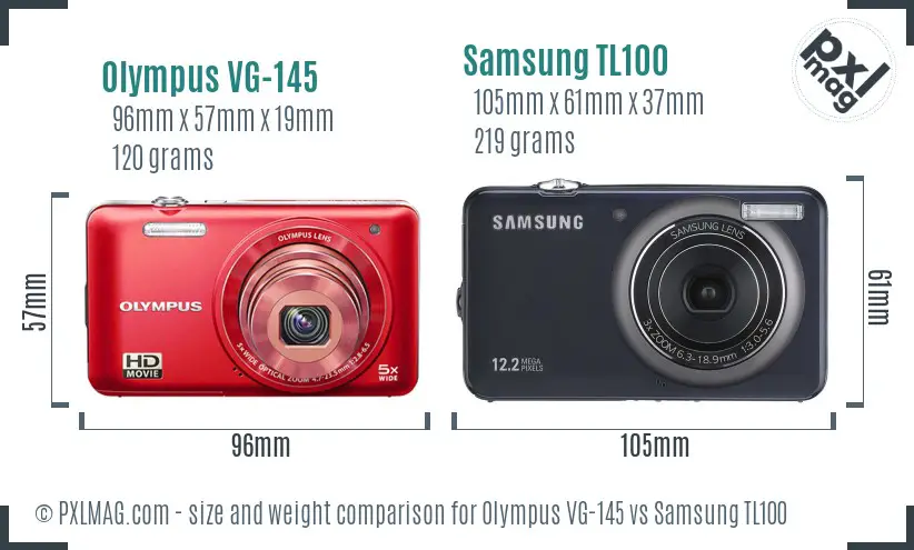 Olympus VG-145 vs Samsung TL100 size comparison