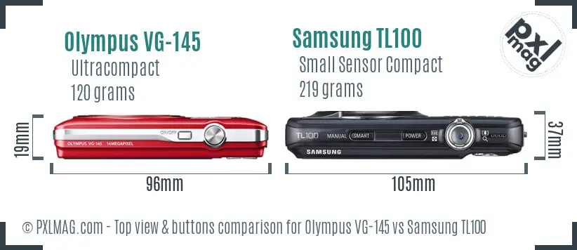 Olympus VG-145 vs Samsung TL100 top view buttons comparison